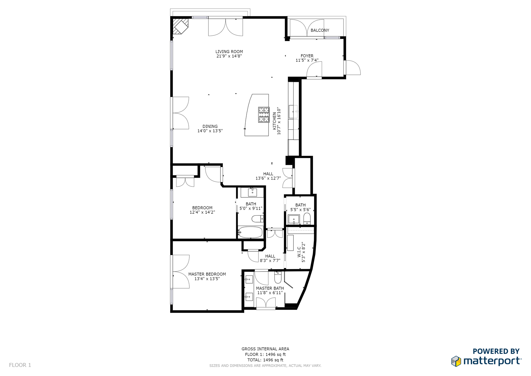 Floor Plan for The Lincoln 501, 2 Bed / 2.5 Bath, Luxury Condo (Fragrance/Allergen Free)